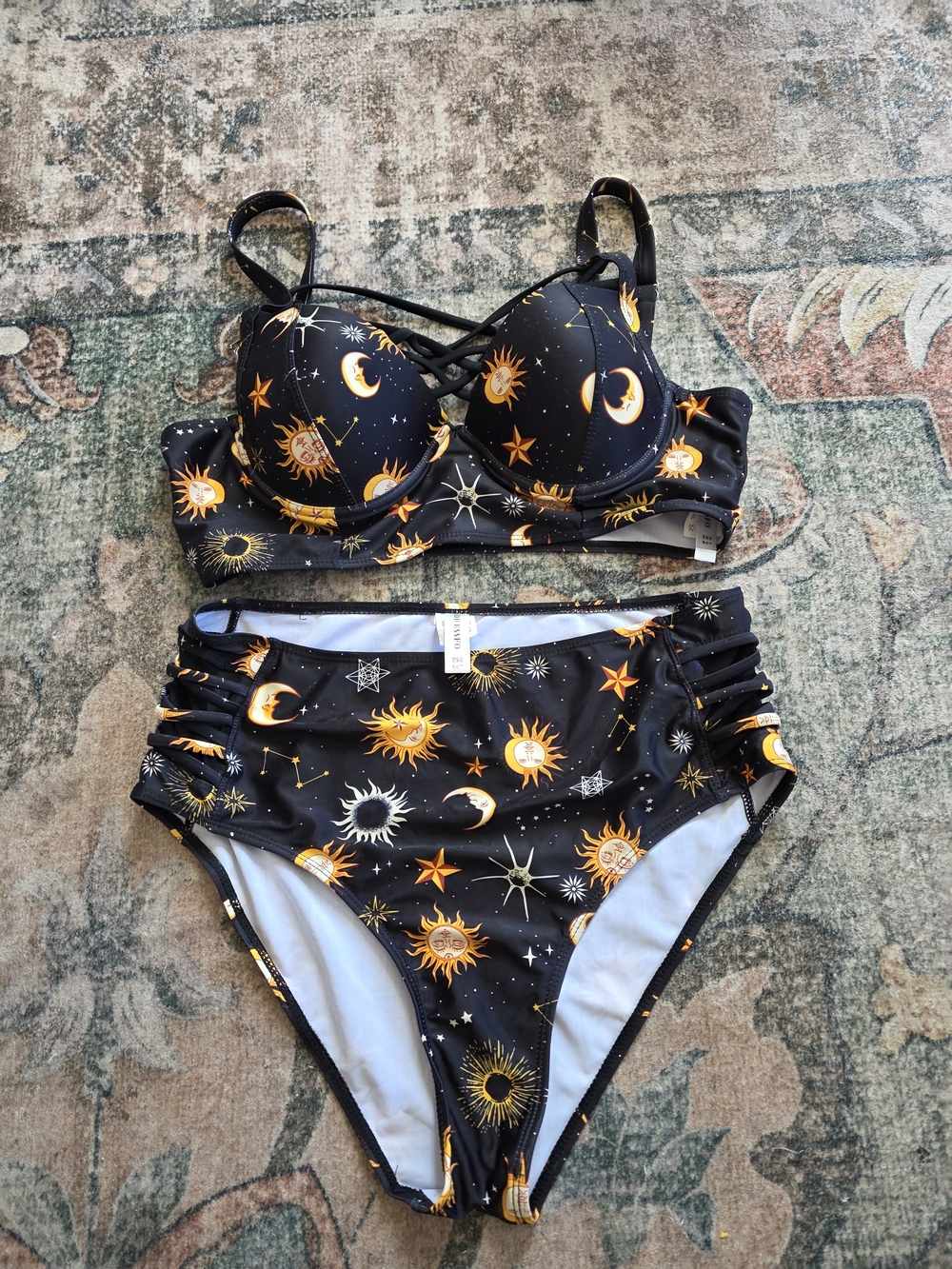 Celestial Black & Gold High-Waist Bikini Set
